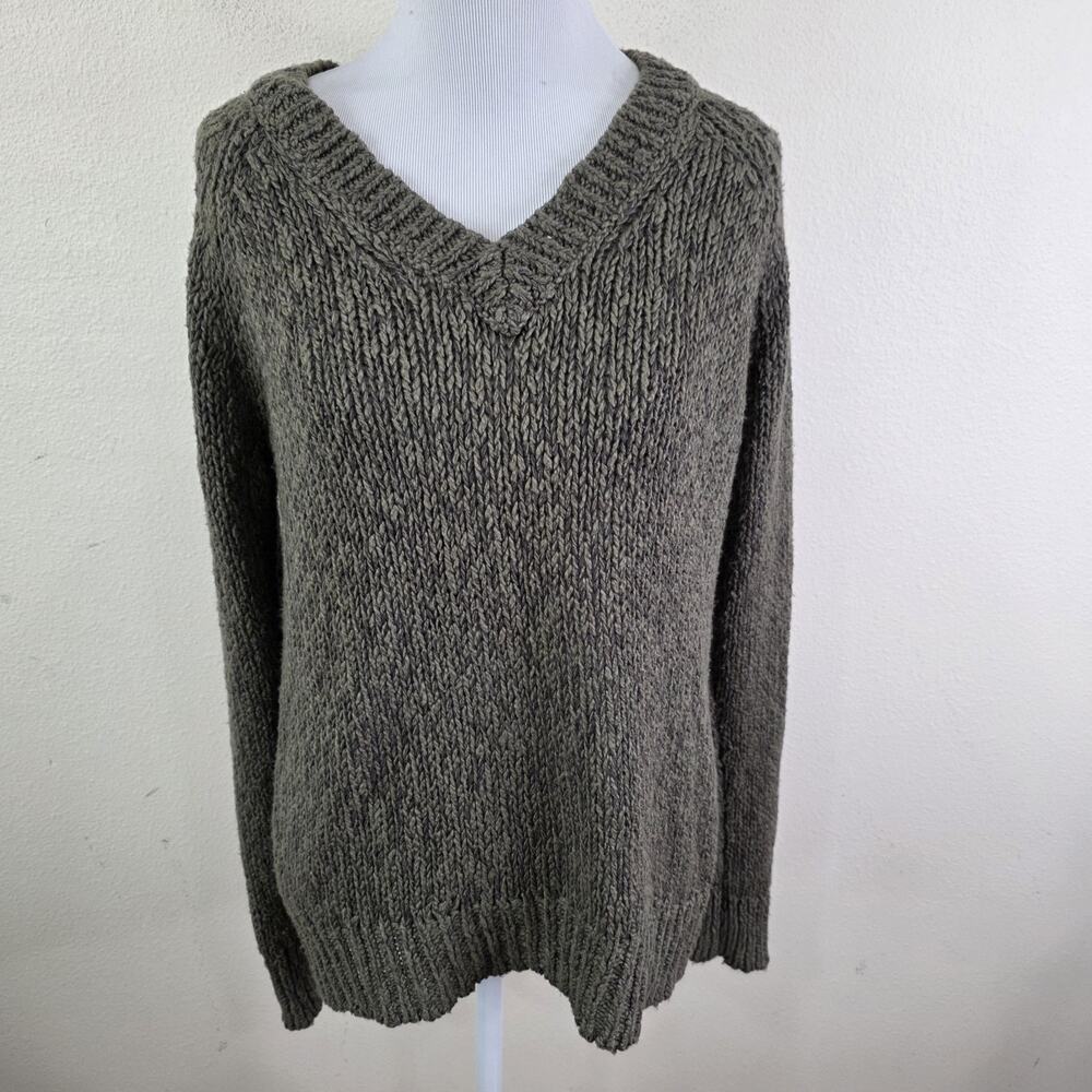 Roots Canada Women's Dark Green Cotton/Ramie V Neck Sweater Size Small